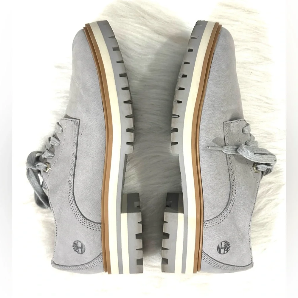 Timberland Ladies London Square Oxford Nubuck Leather ReBOTL Shoes Gray SZ 8 EUC